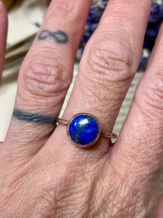 Lapis Lazuli Rustic Copper Ring Size 8