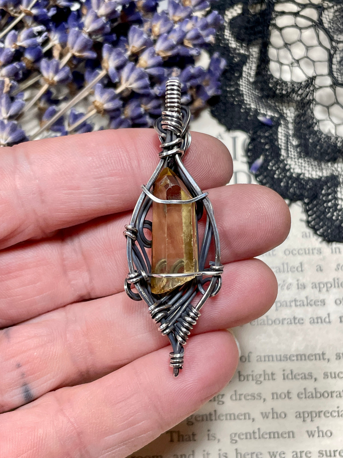 Citrine (Natural Raw Citrine Crystal Point) Pendant in Sterling Silver