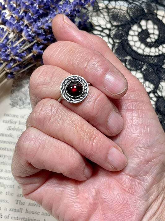 Garnet Sterling Silver Ring Size 7