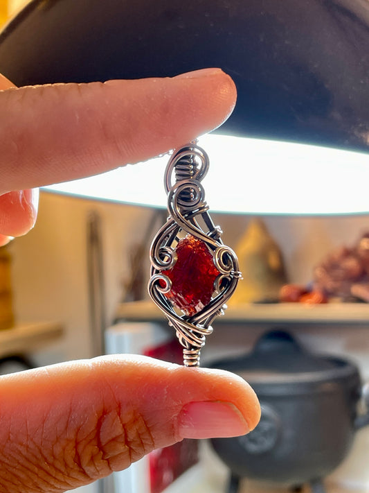 Garnet (Natural Raw Etched Spessartine Garnet) Pendant in Sterling Silver #1