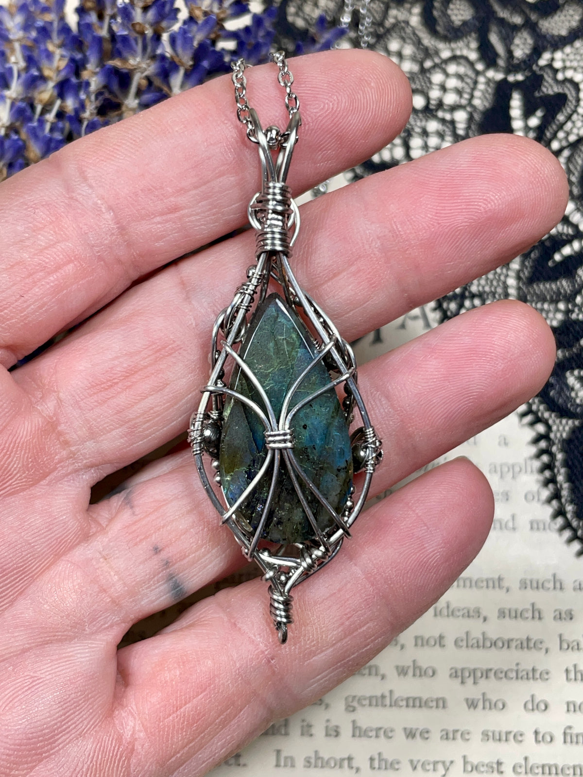 Labradorite Pendant in Stainless Steel