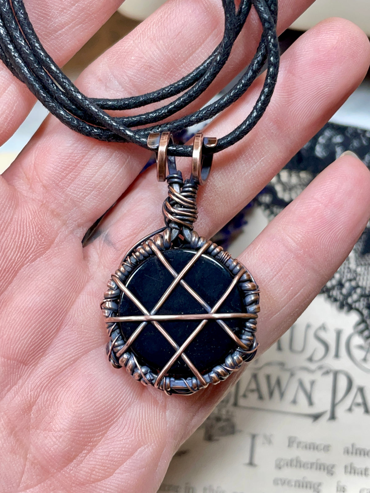 Onyx and Amethyst Pentacle Pendant in Antiqued Copper