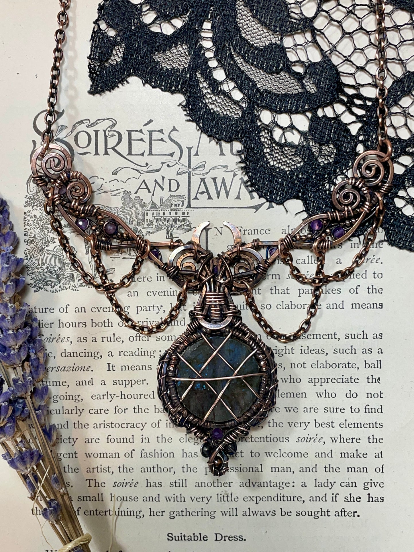 Labradorite Pentacle Collar in Copper