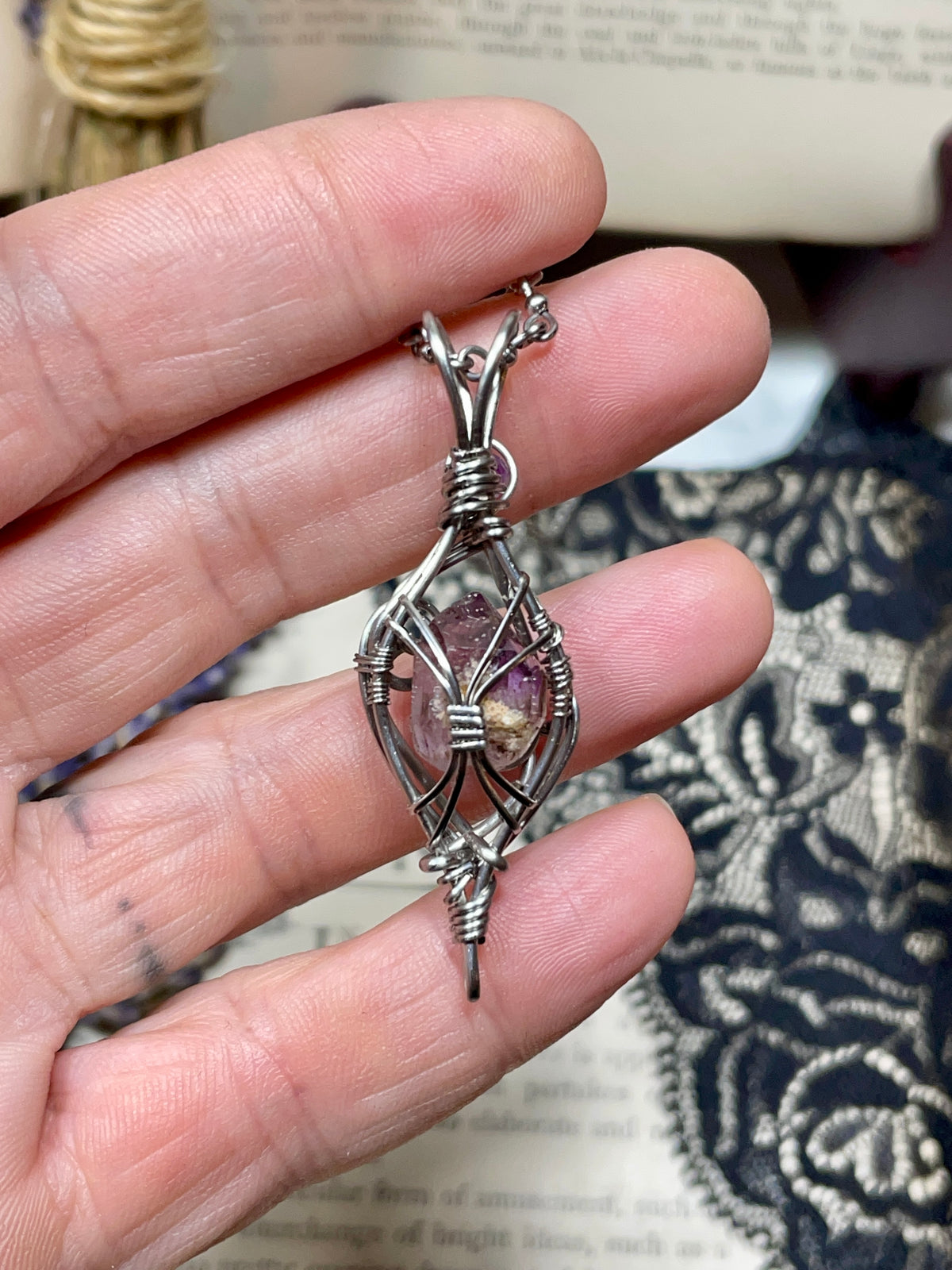 Amethyst Point(Shangaan Amethyst) Pendant in Stainless Steel