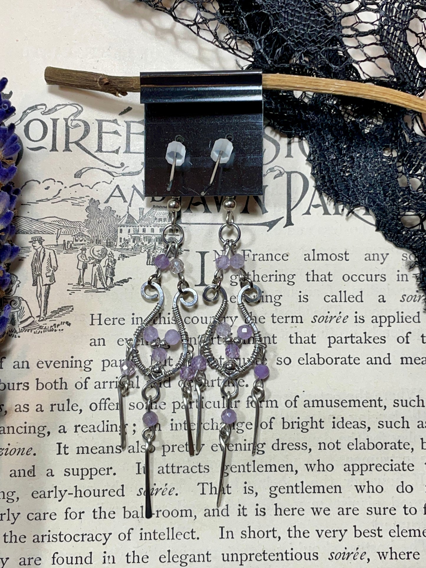 Amethyst Chandelier Earrings in Stainless Steel