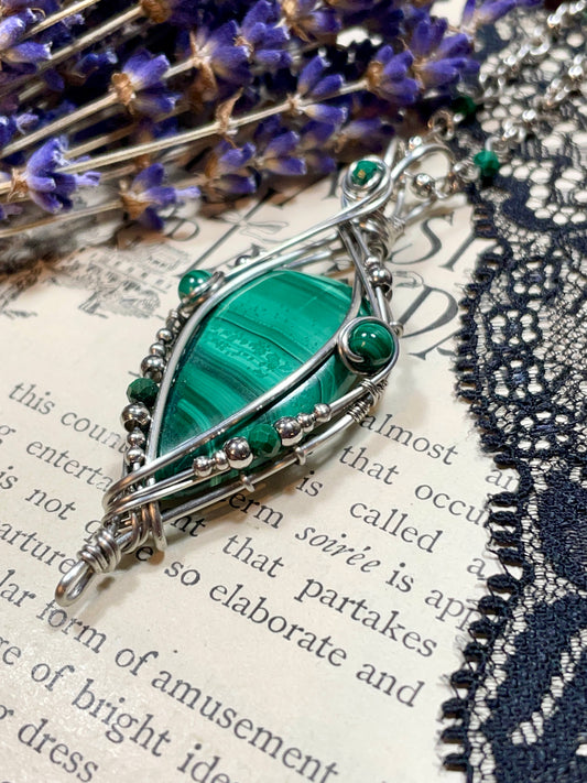 Malachite Pendant in Stainless Steel