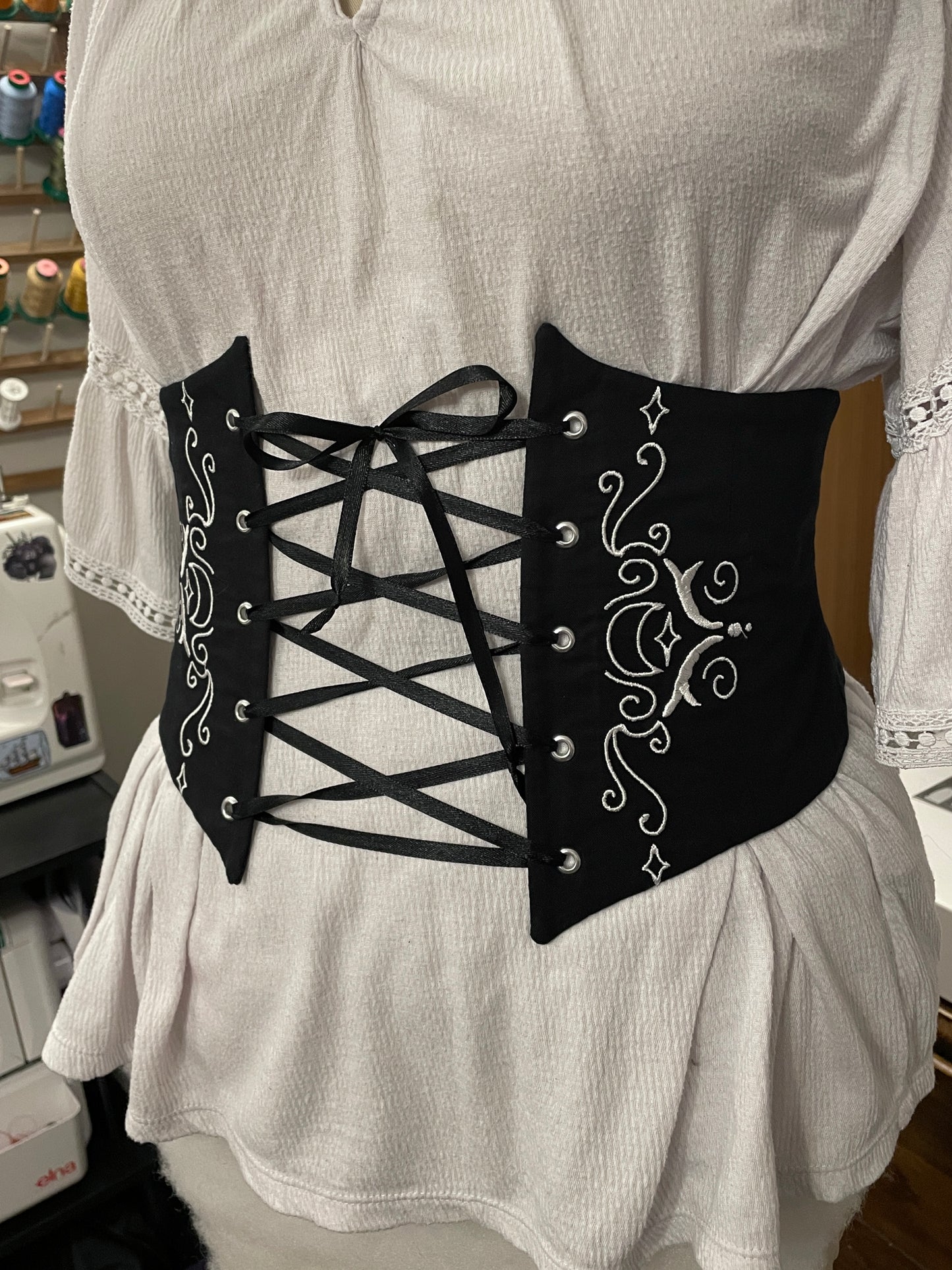 Silver Lunar Embroidered Waist Cinch