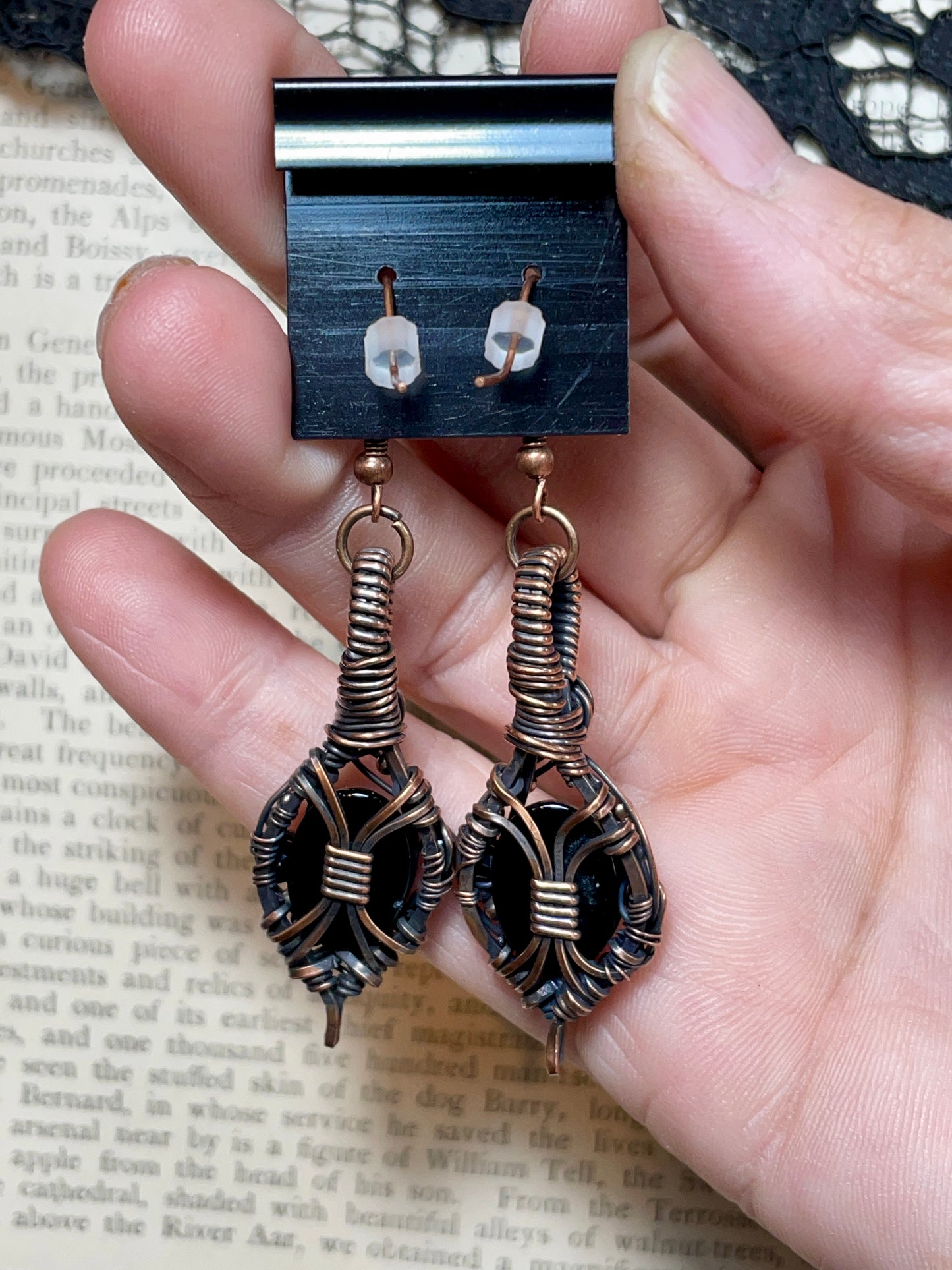 Onyx Earrings in Copper