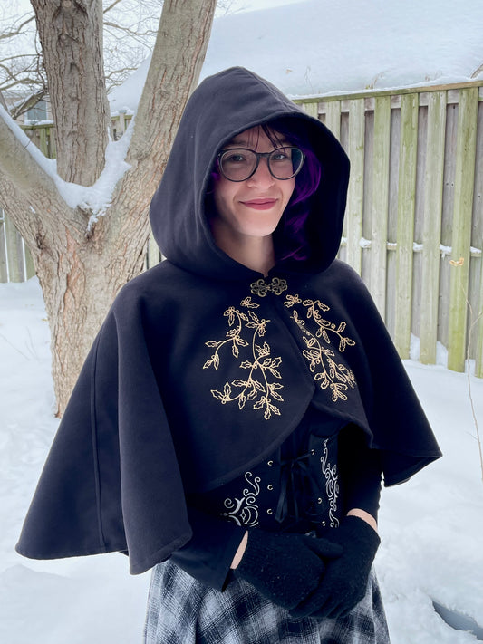 Holly and Oak Black Felted Capelet in Gold