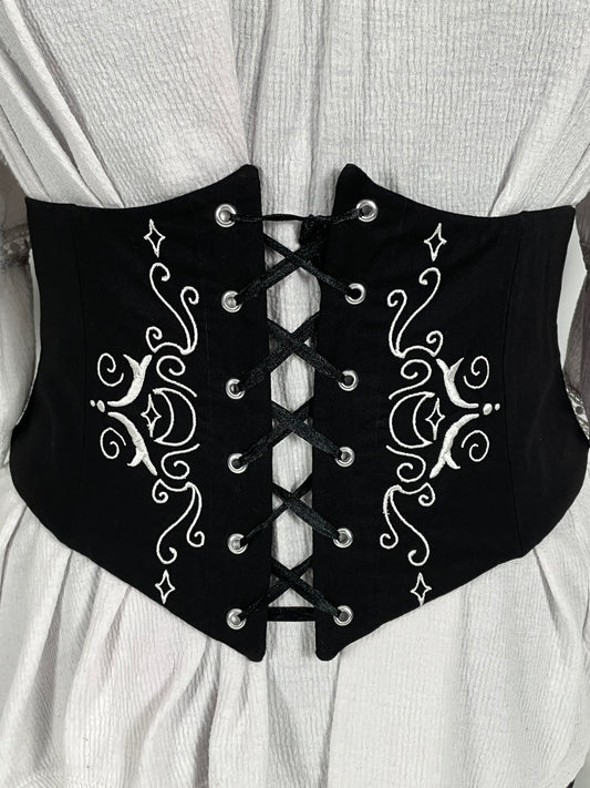 Silver Lunar Embroidered Waist Cinch