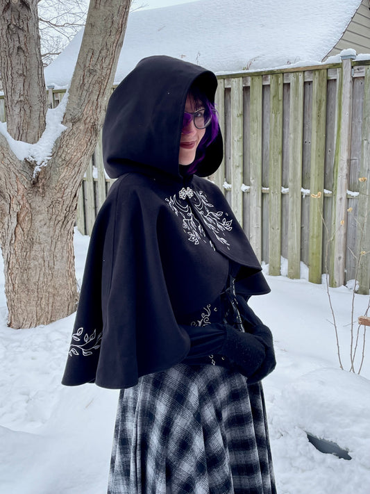 Celestial Black Felted Capelet in Silver