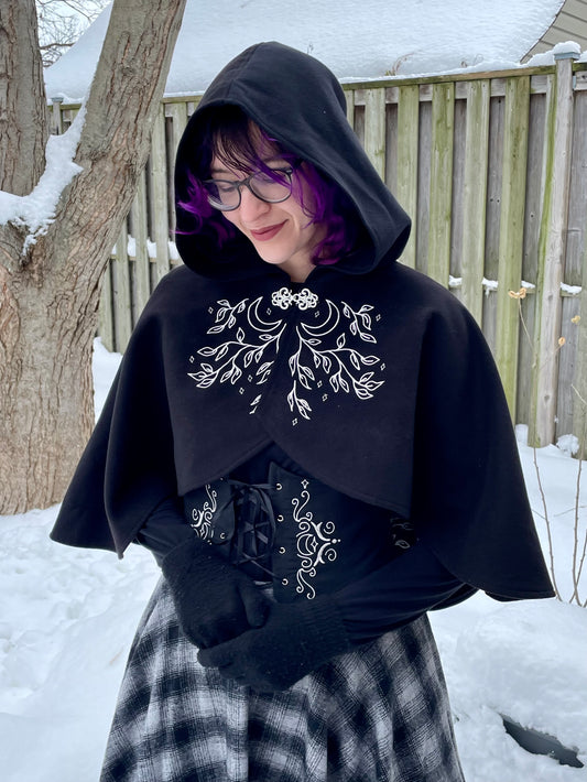 Celestial Black Felted Capelet in Silver