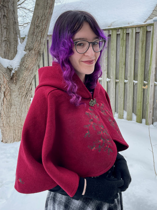 Holly King Red Wool Capelet