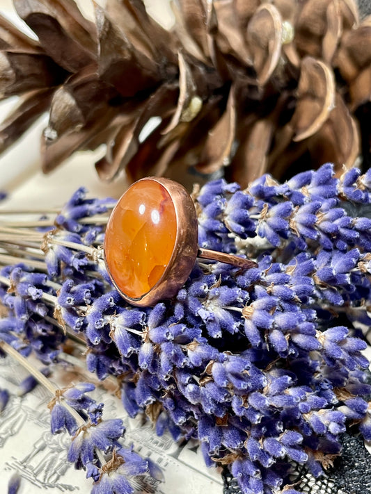 Carnelian Rustic Copper Ring Size 7