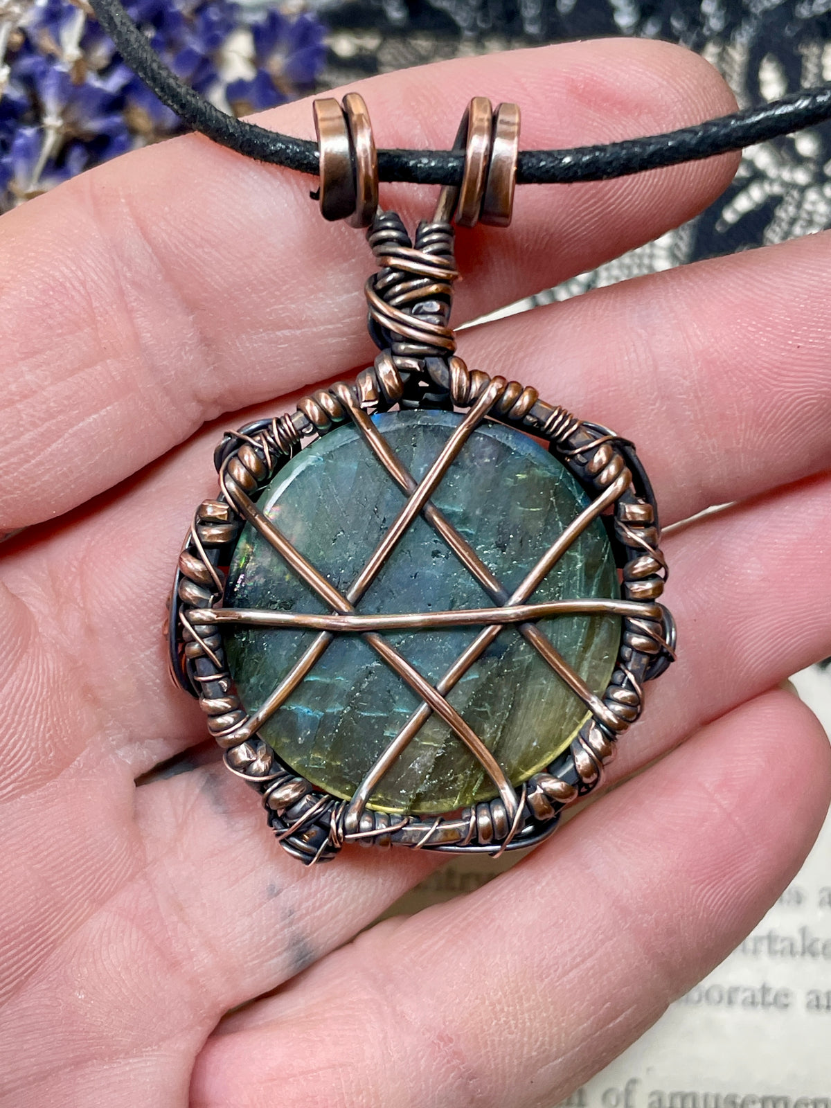 Labradorite Pentacle Pendant in Antiqued Copper