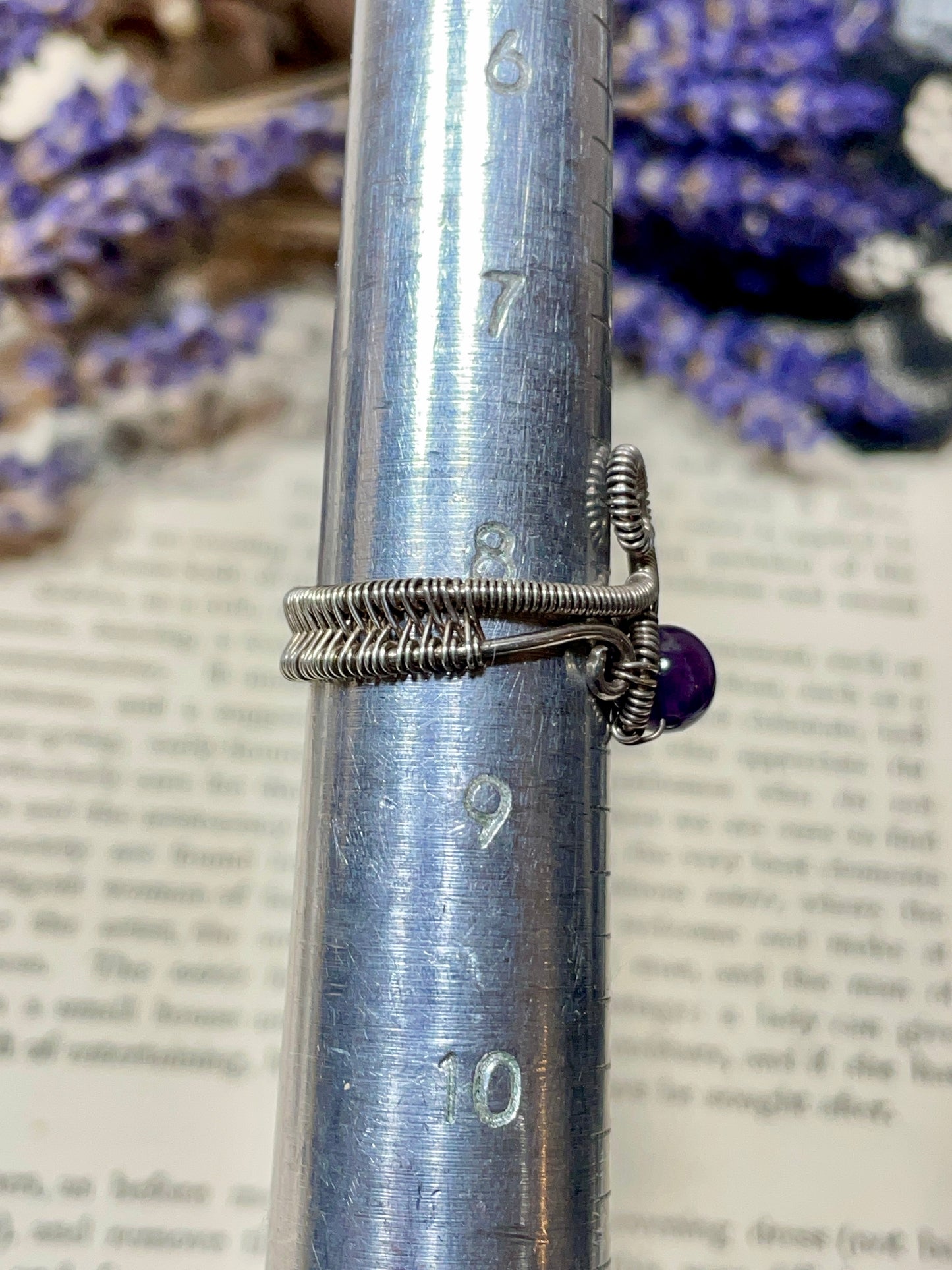 Amethyst Bead Woven Sterling Silver Ring