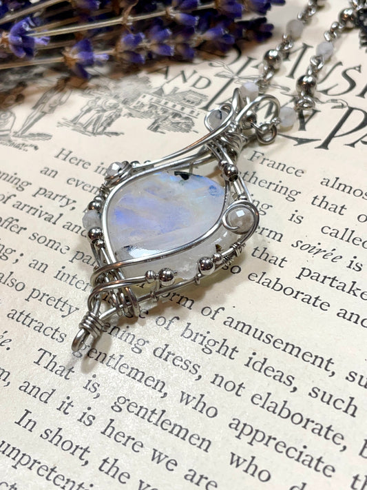 Moonstone (Rainbow Moonstone) Pendant in Stainless Steel