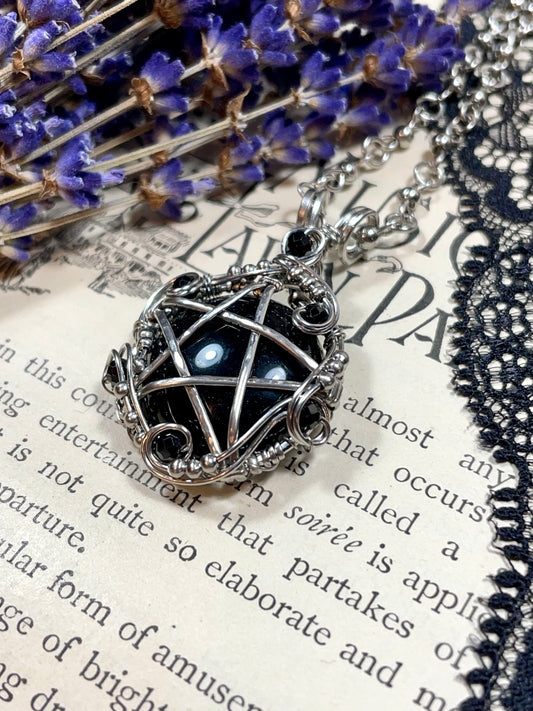 Onyx and Spinel Pentacle Pendant in Stainless Steel