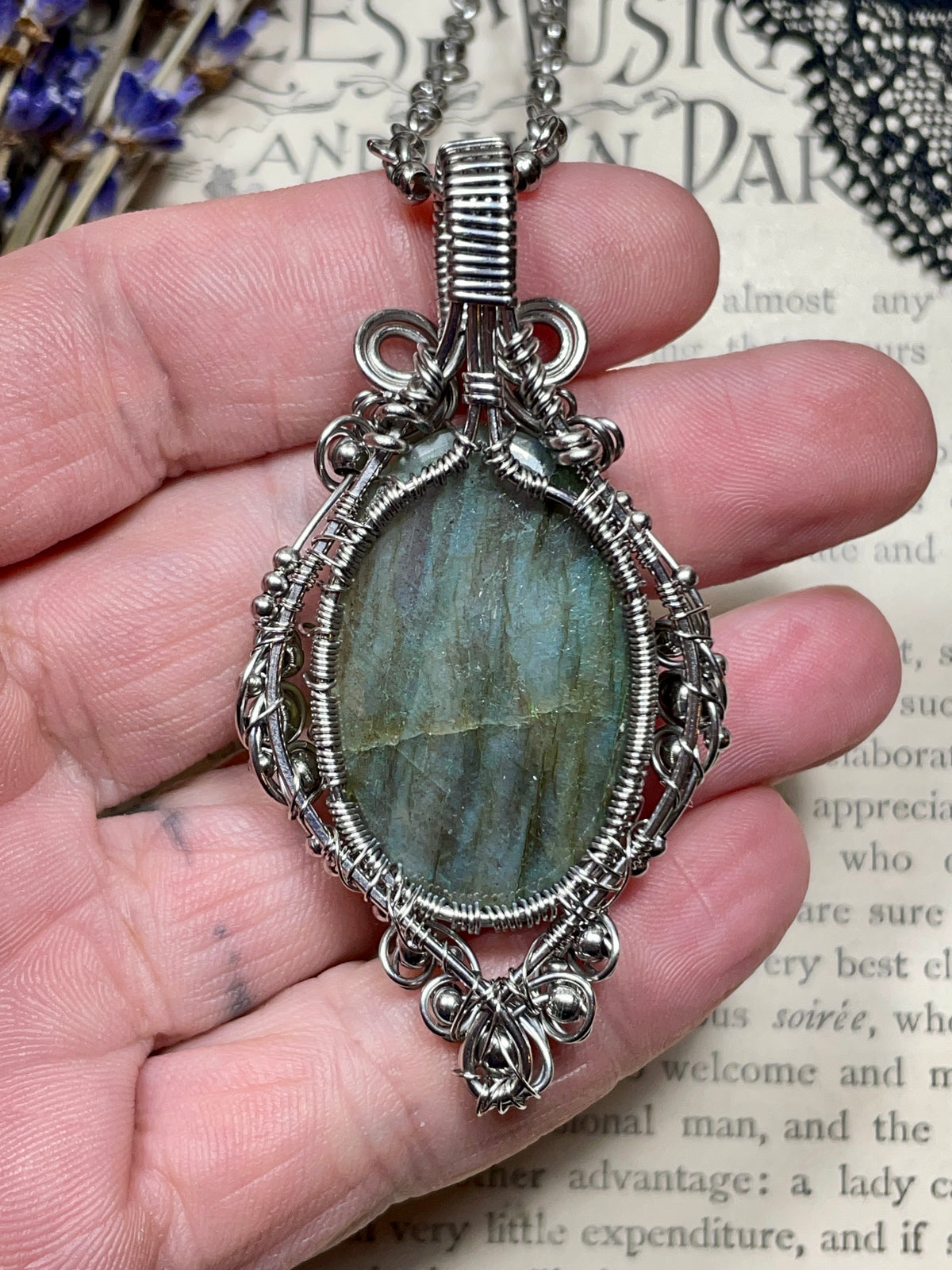 Labradorite Tree of Life Pendant in Stainless Steel