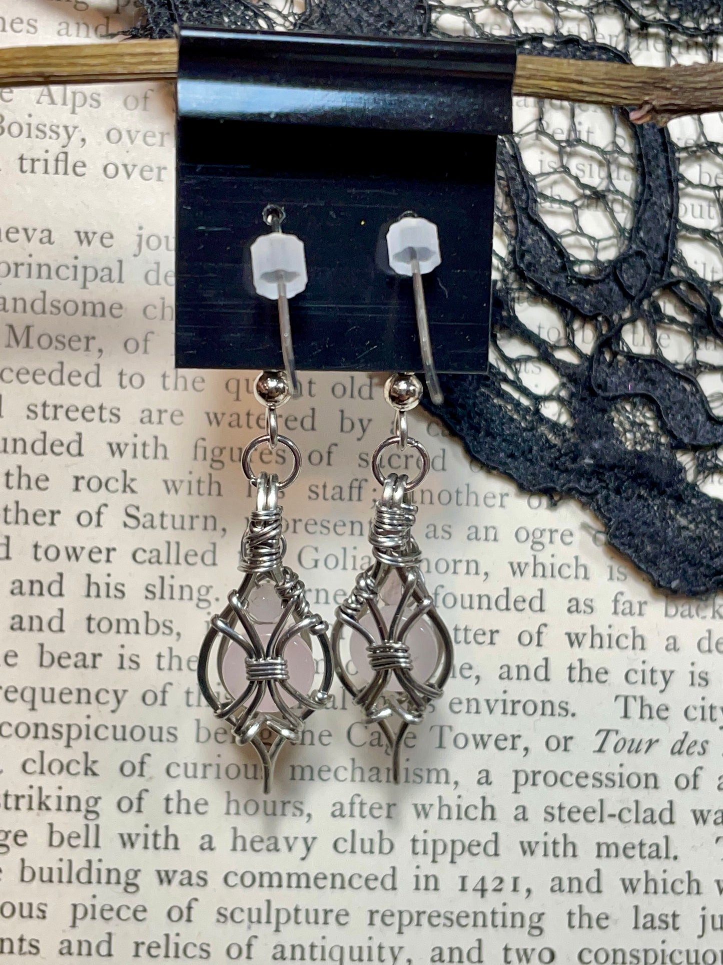 Rose Quartz Earrings in Stainless Steel