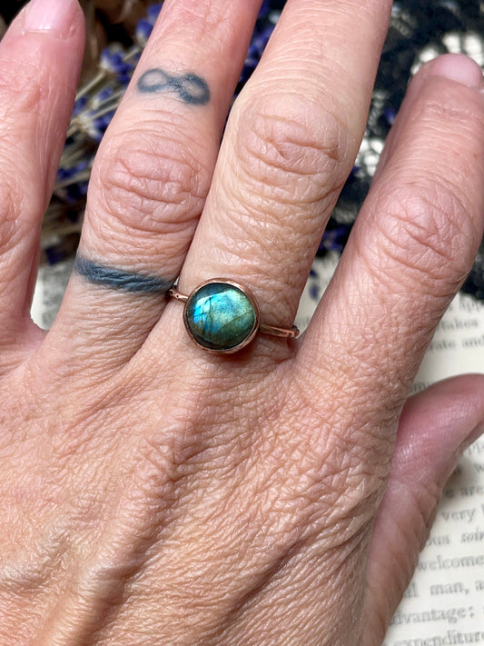 Labradorite Rustic Copper Ring Size 7.75