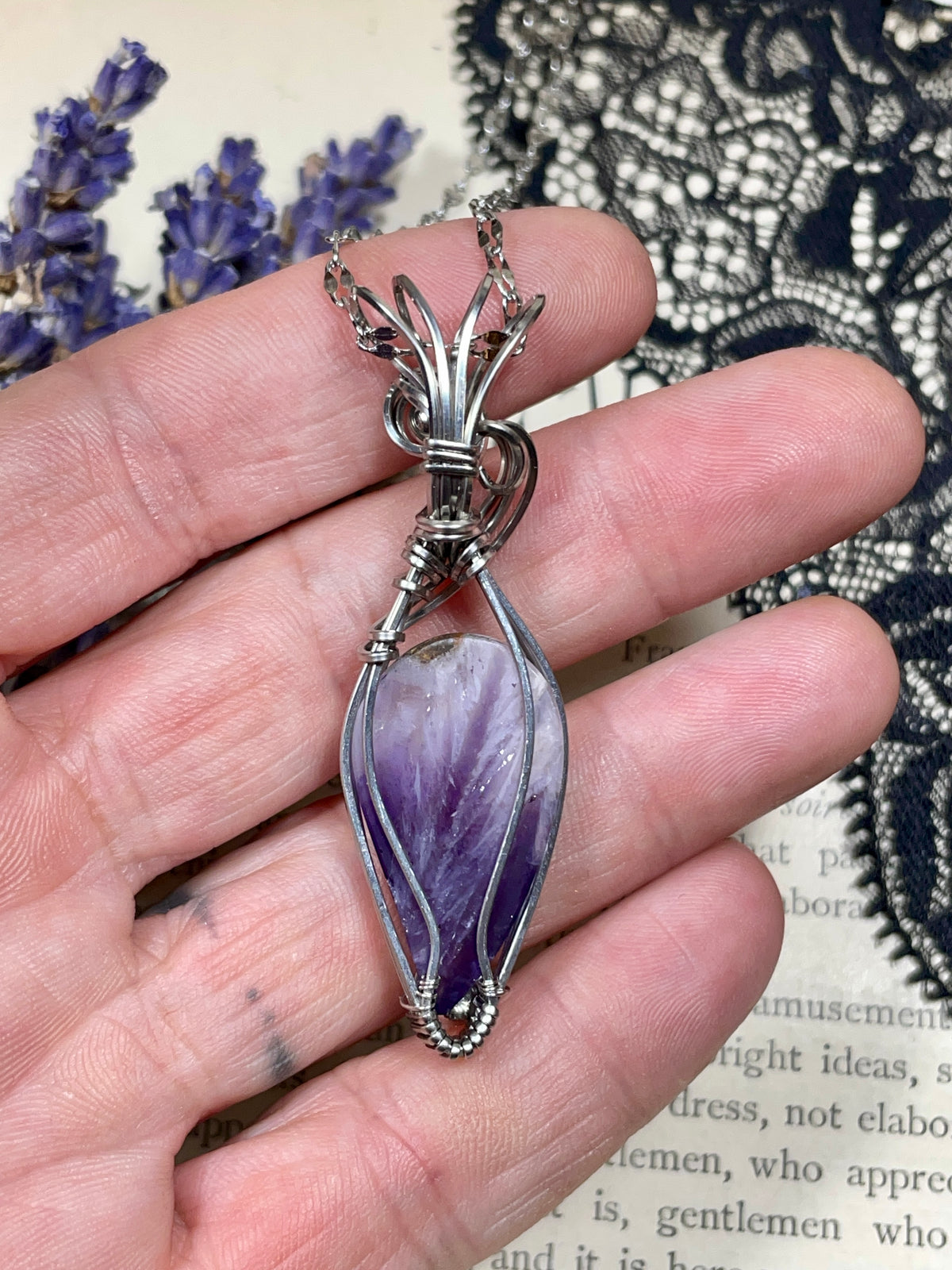 Amethyst Pendant in Stainless Steel