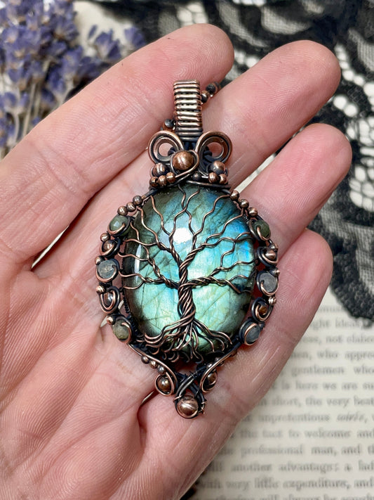 Labradorite Tree of Life Amulet in Copper