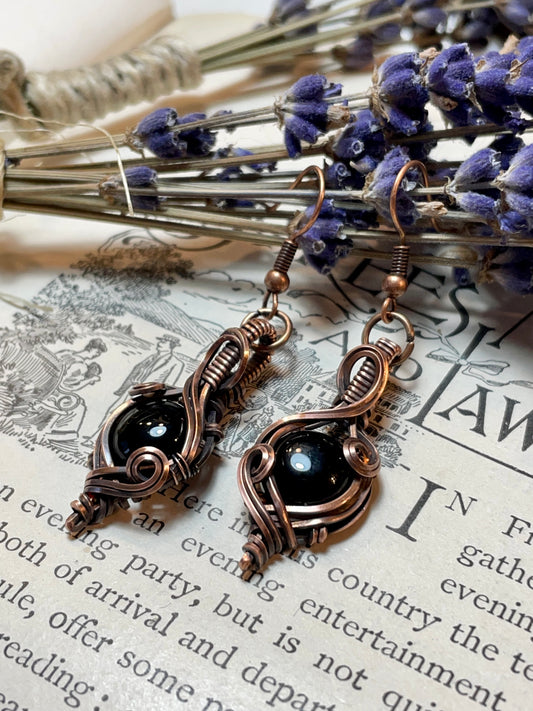 Onyx Earrings in Copper