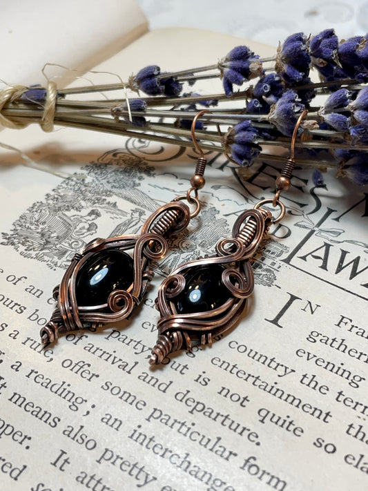 Onyx Earrings in Copper