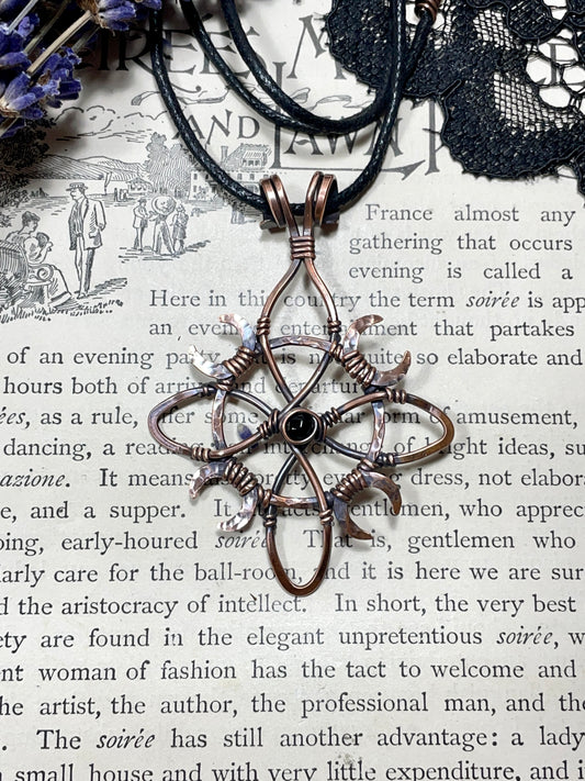 Onyx Witches Knot Pendant in Antiqued Copper