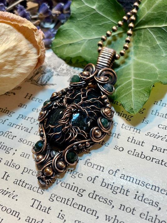 Moss Agate Tree Tree of Life Amulet in Copper