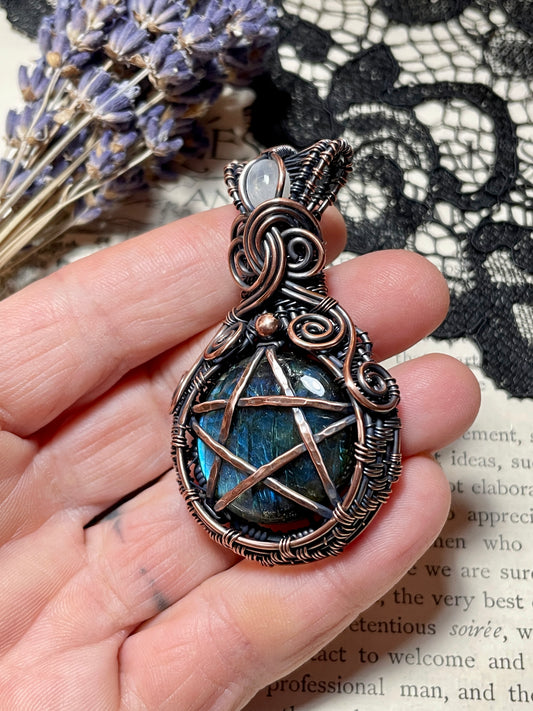 Labradorite Pentacle Amulet in Copper