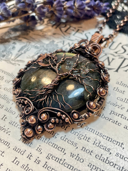 Labradorite Tree of Life Amulet in Copper