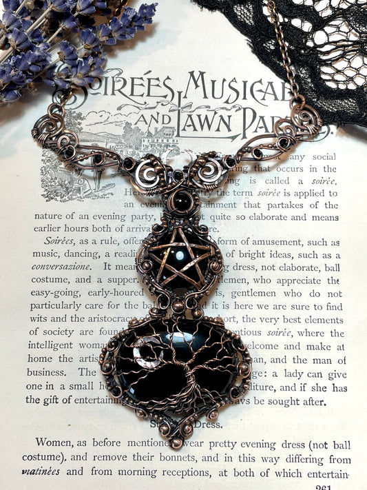 Onyx Tree of Life, Pentacle Collar in Copper