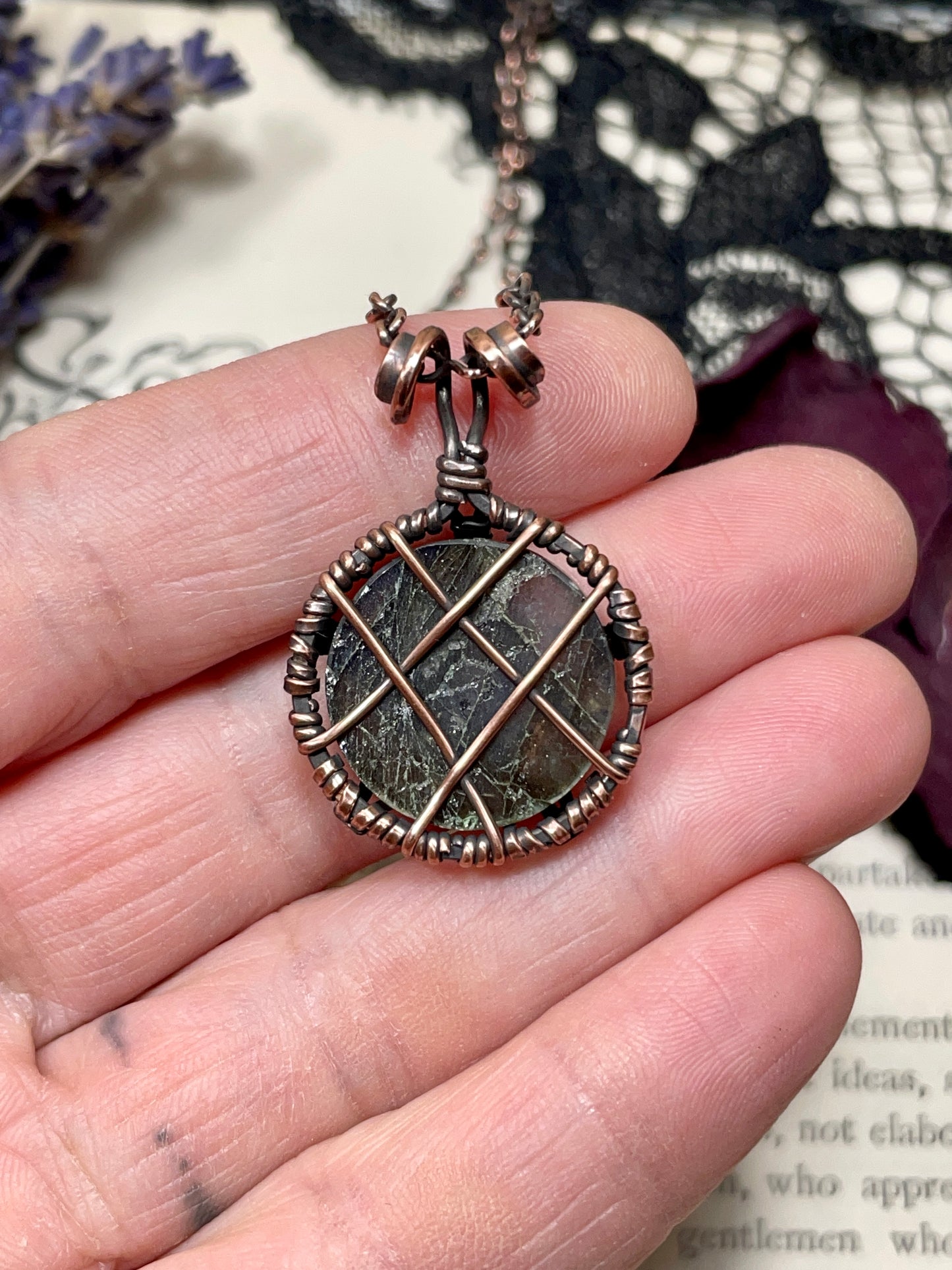 Labradorite Pentacle Pendant in Antiqued Copper