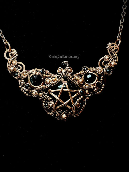 Onyx Pentacle Pendant in Copper (Matching earrings included)