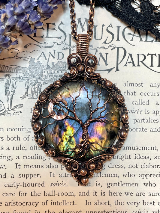 Labradorite Tree of Life Amulet in Copper