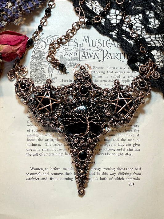 Onyx Tree of Life Pentacle Collar in Copper (Matching earrings included)