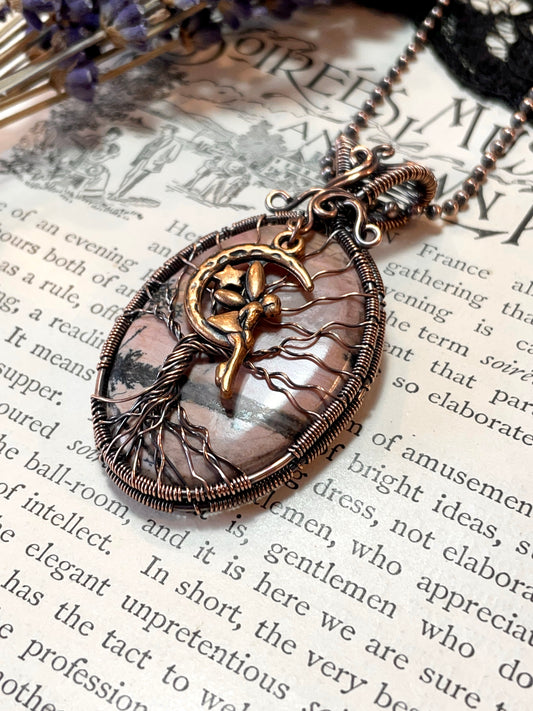 Rhodonite Tree of Life Pendant in Copper