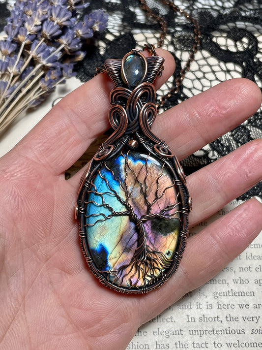 Labradorite Tree of Life Amulet in Copper