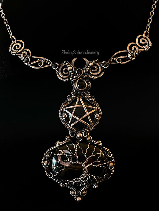 Onyx Tree of Life, Pentacle Collar in Copper
