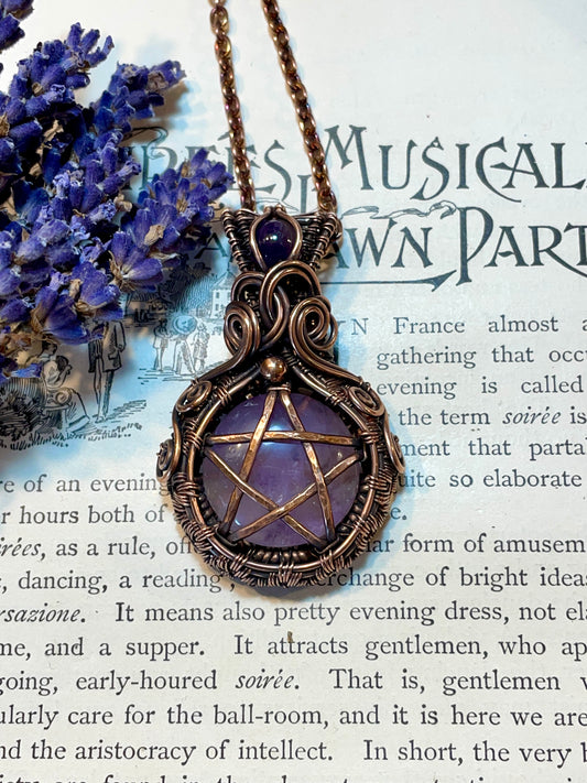 Amethyst Pentacle Amulet in Copper