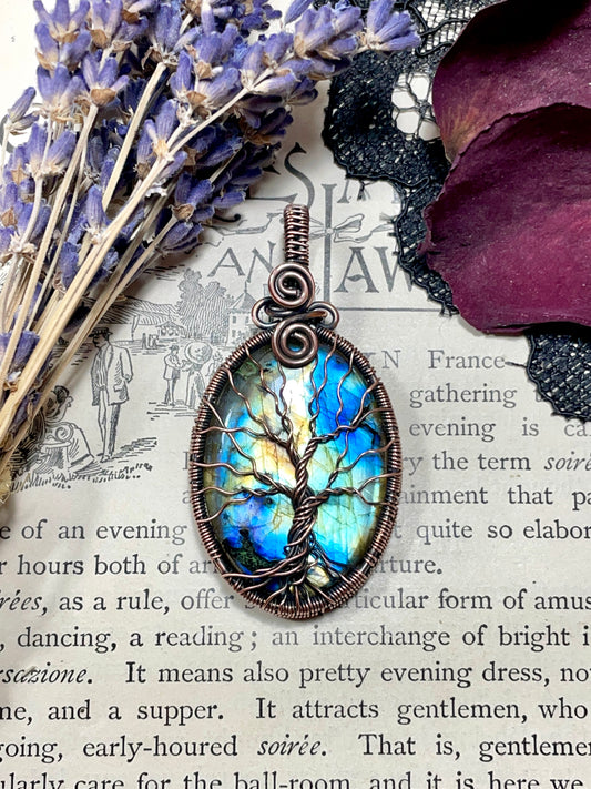 Labradorite Tree of Life Pendant in Copper