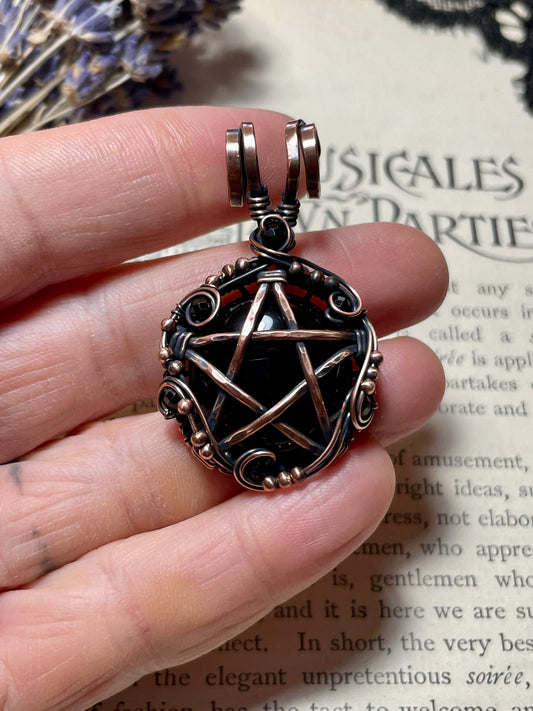 Onyx and Spinel Pentacle Pendant in Copper