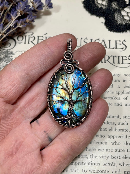 Labradorite Tree of Life Pendant in Copper