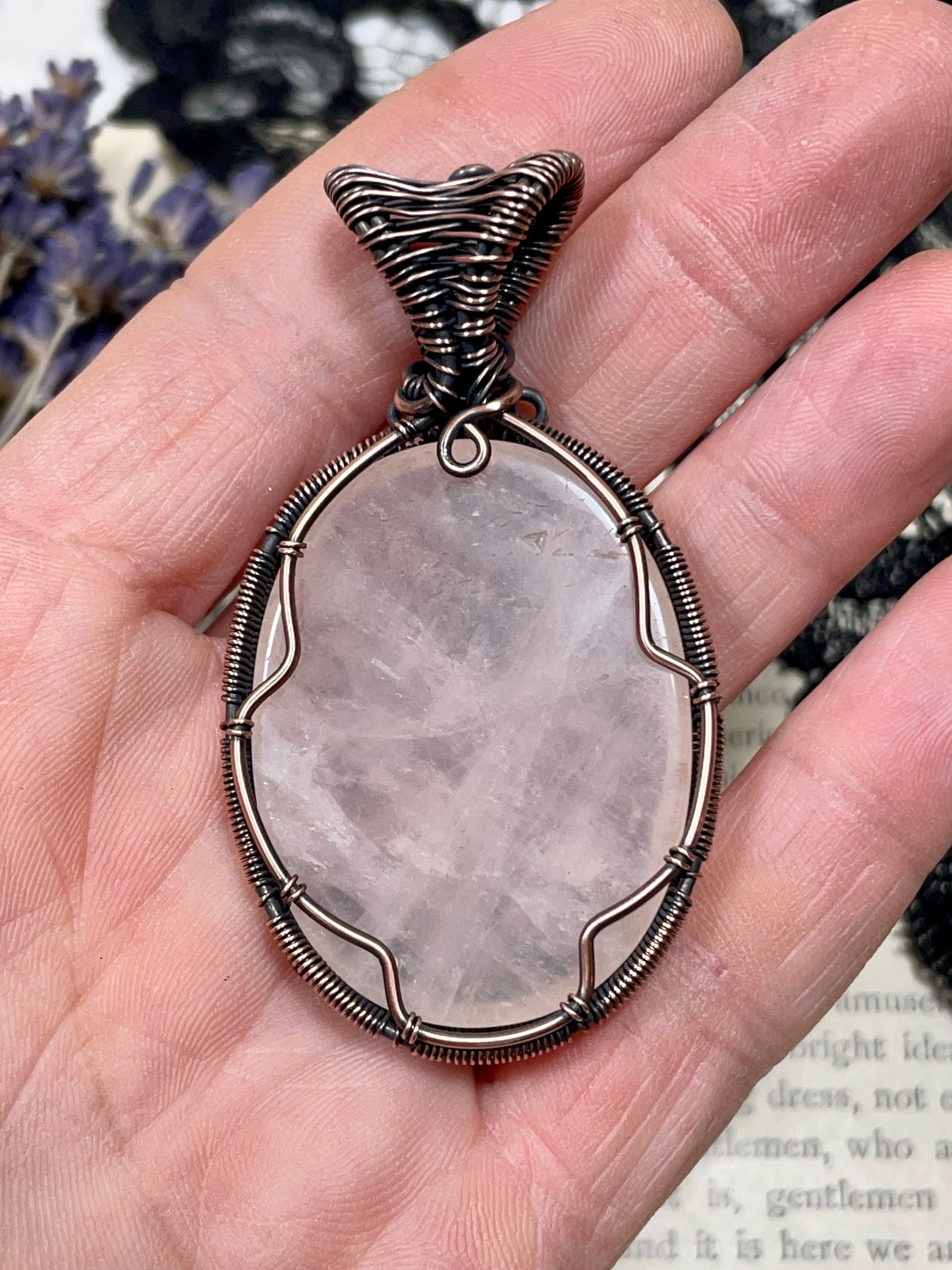 Rose Quartz Tree of Life Pendant in Copper