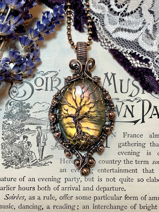 Labradorite Tree of Life Amulet in Copper