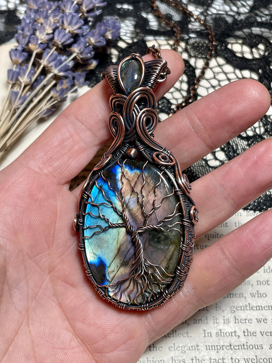 Labradorite Tree of Life Amulet in Copper