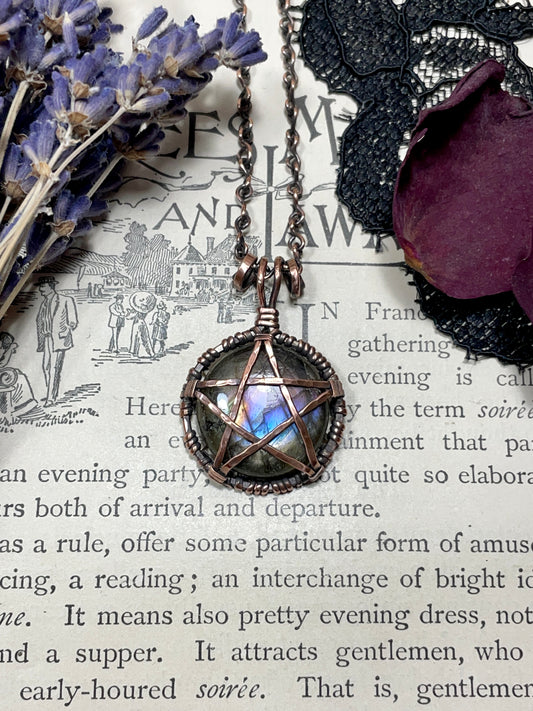 Labradorite Pentacle Pendant in Antiqued Copper