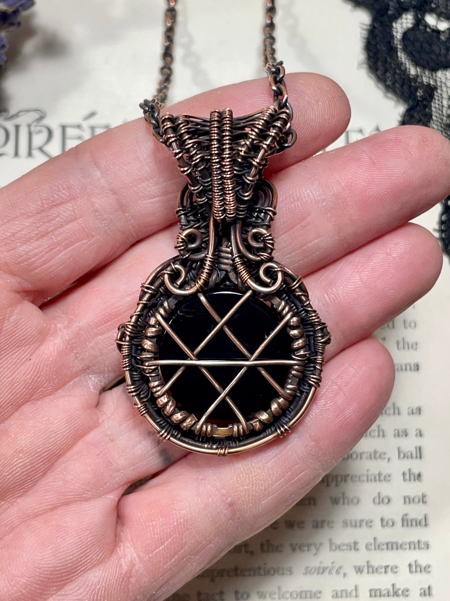 Onyx Pentacle Pendant in Copper
